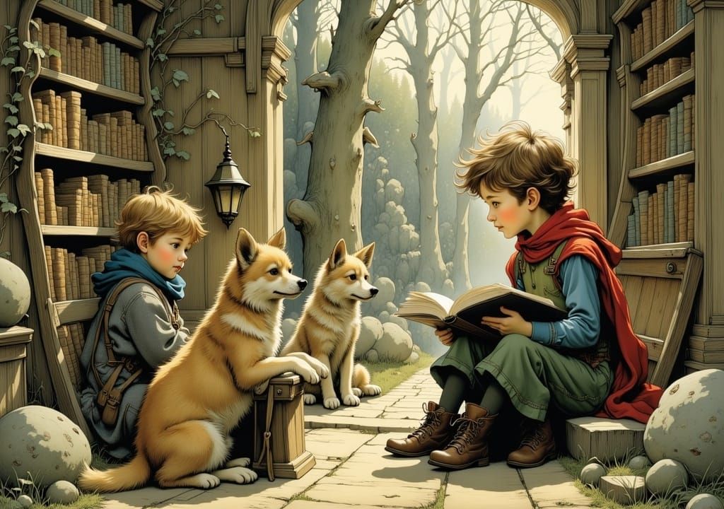 Grandmother Reads to Little Red Riding Hood