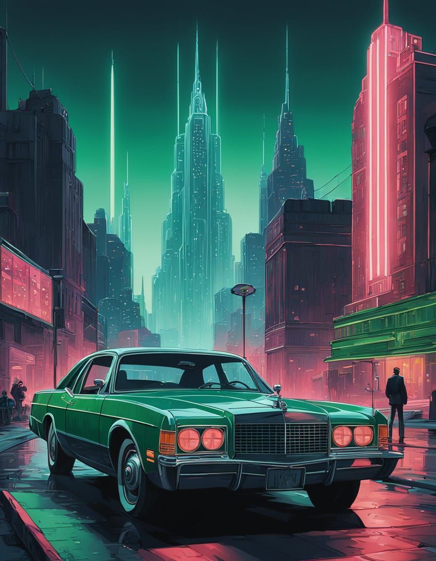 Futuristic Metropolis Cityscape in Art Deco Style