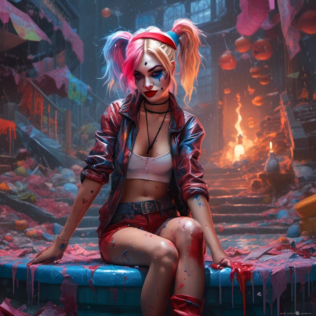 Harley Quinn in Moonlight, Hyperdetailed Portrait