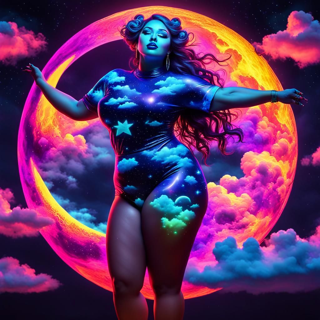Neon Moon Girl 3D Body Art