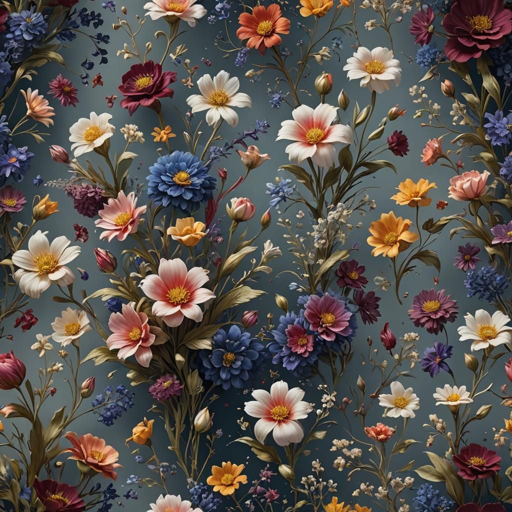 Detailed Floral Matte Painting in Deep Color