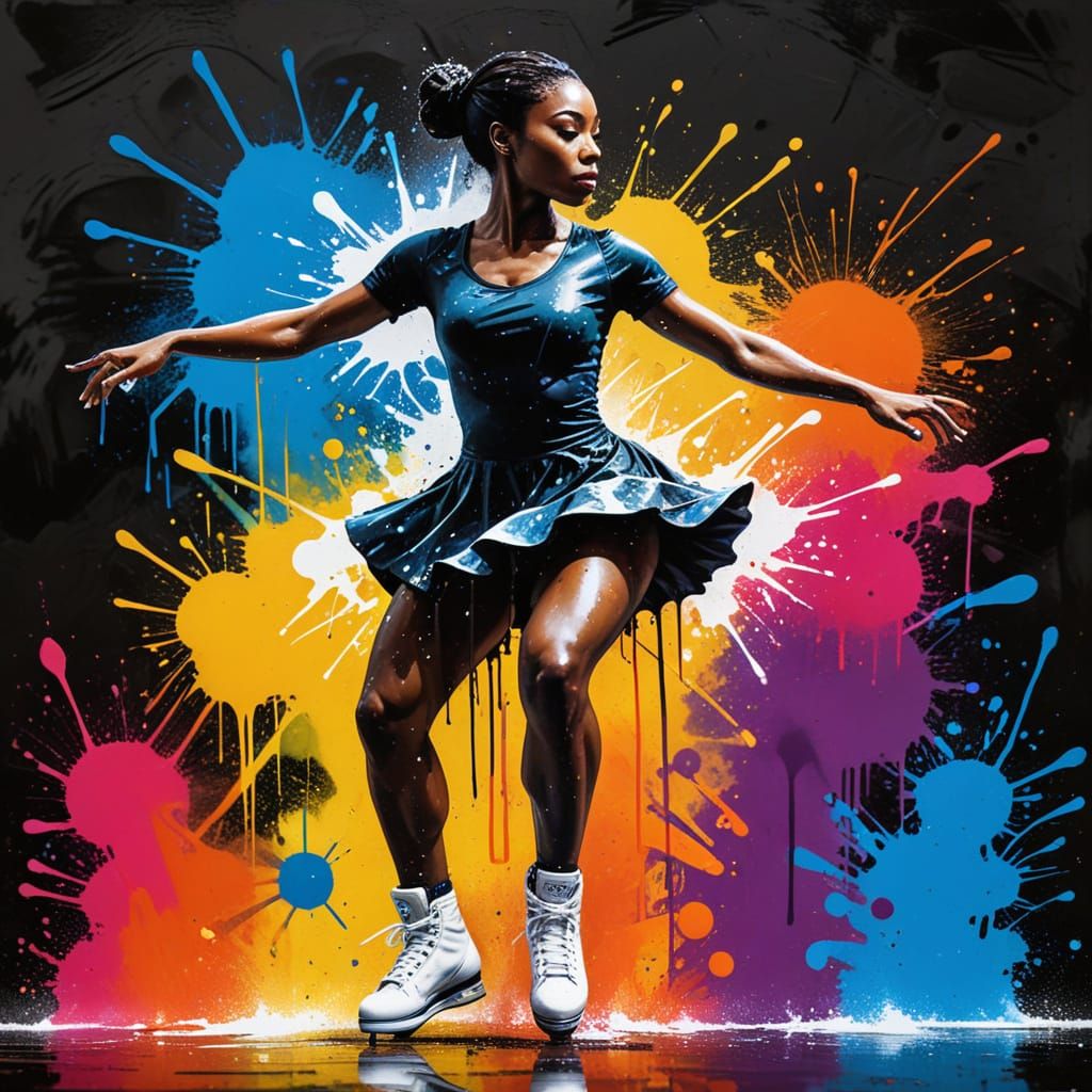 Colorful Black Female Figure Skater in Graffiti Style