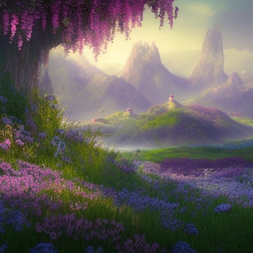Vibrant Wildflower Field in Detailed Fantasy Art