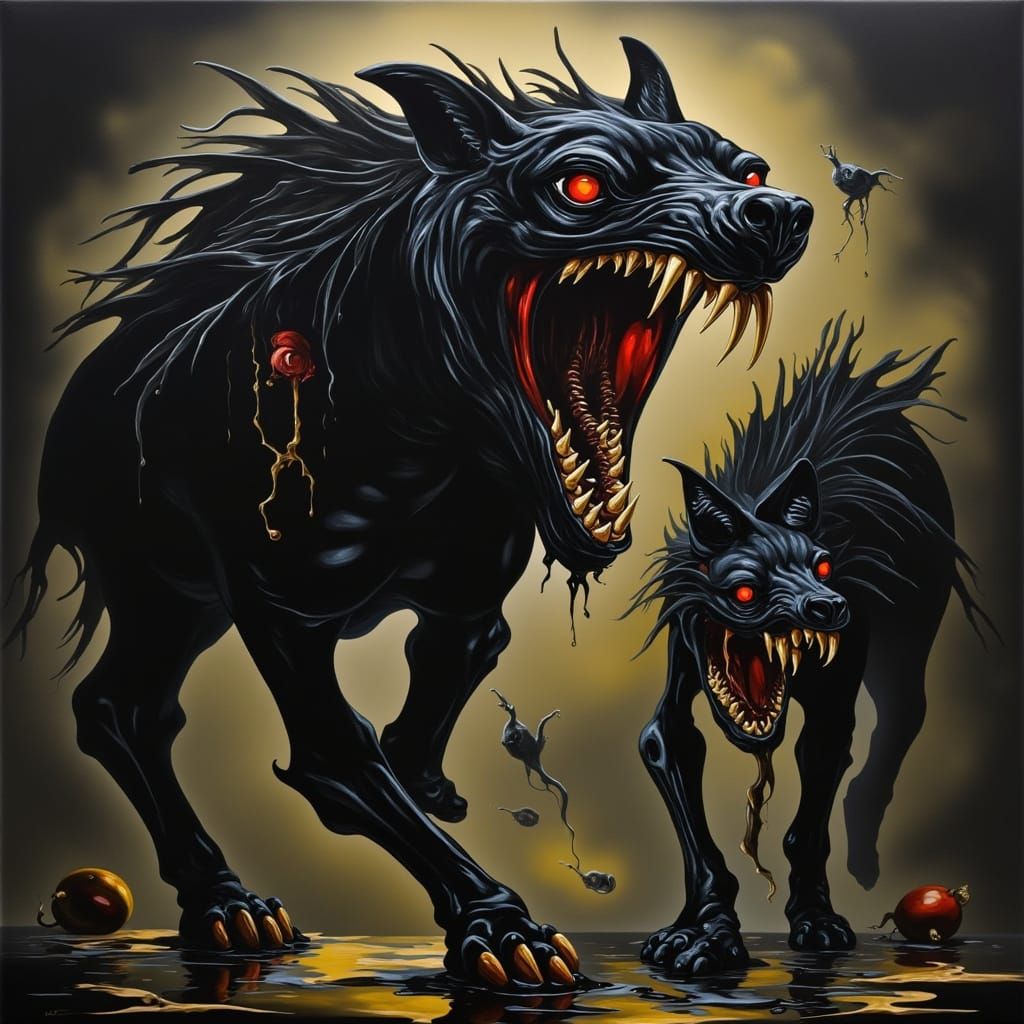 Fierce Hellhounds with Glowing Eyes in Dark Fantasy Style