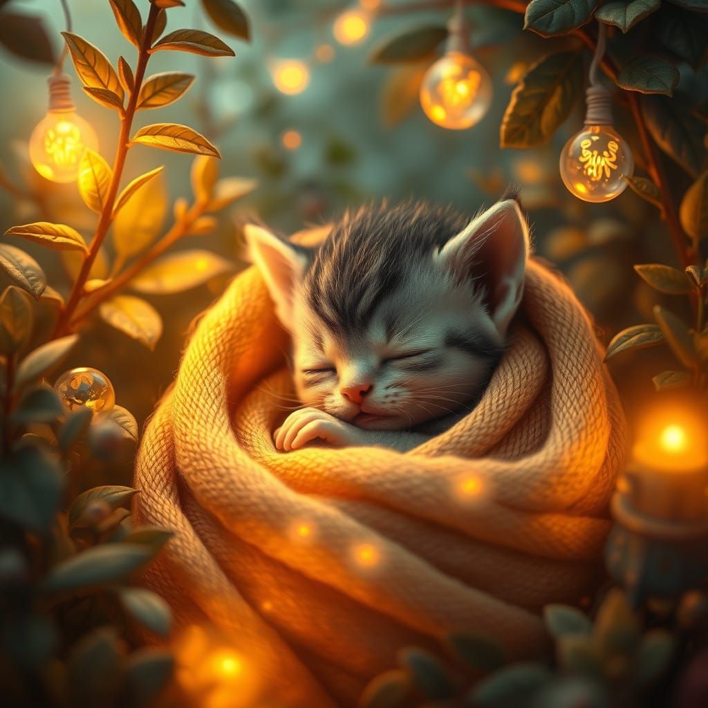 Whimsical Newborn Kitten in Enchanted Forest
