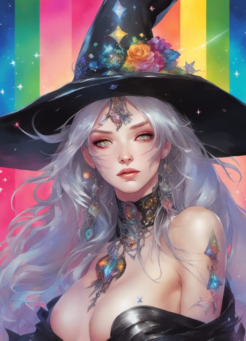 Rainbow Witch with Tattoos and Opalescent Gems