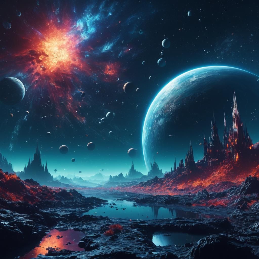 Detailed Space Scene Matte Painting in Deep Color