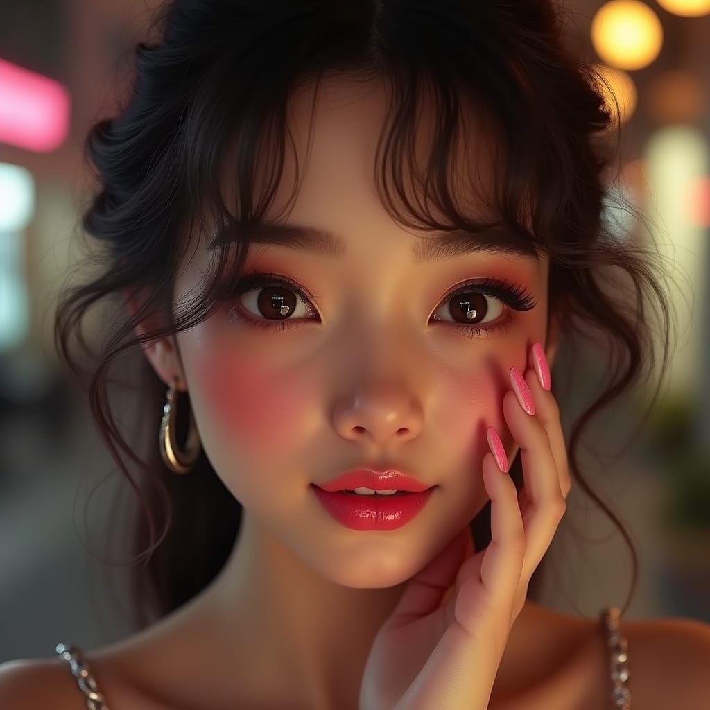 Photorealistic Portrait of a Young Woman with a Playful Expr...