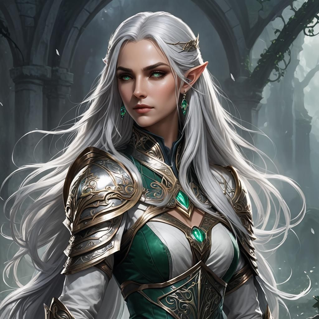 Half-Elf Paladin with Draconic Armor and Sword