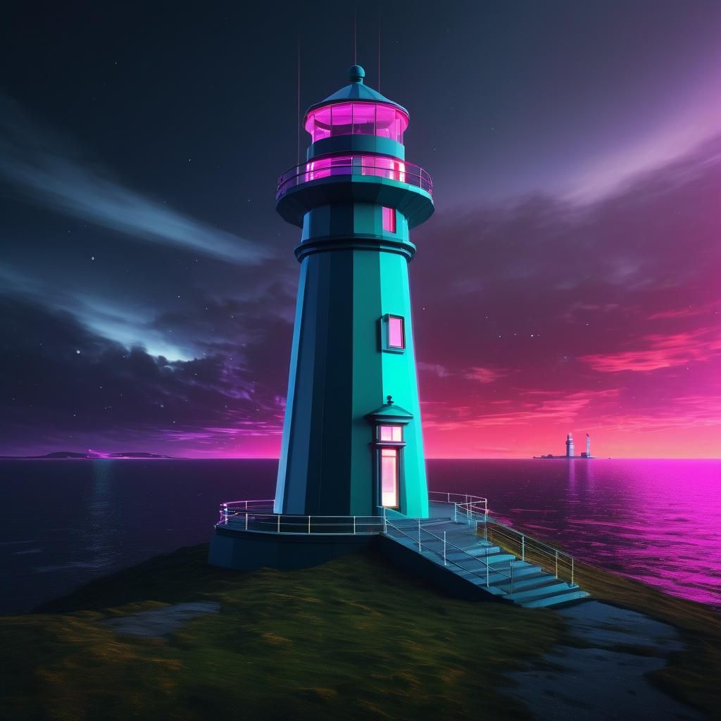 Futuristic Lighthouse Radiating Polychromatic Light