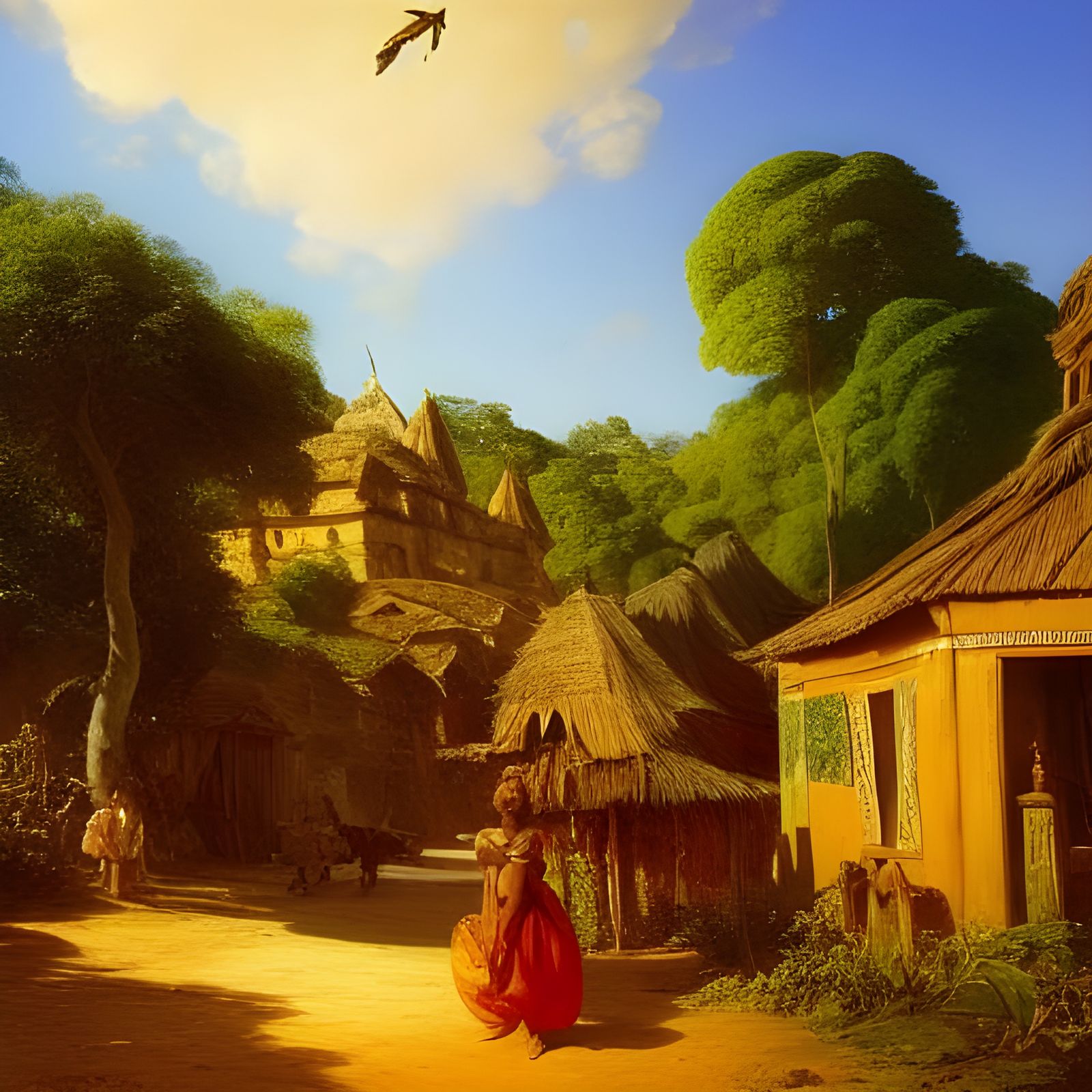 Vibrant Madagascar Village in Rococo Luminism Style