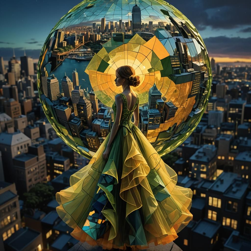 Female Figure Embracing Sydney in Digital Papercut Collage