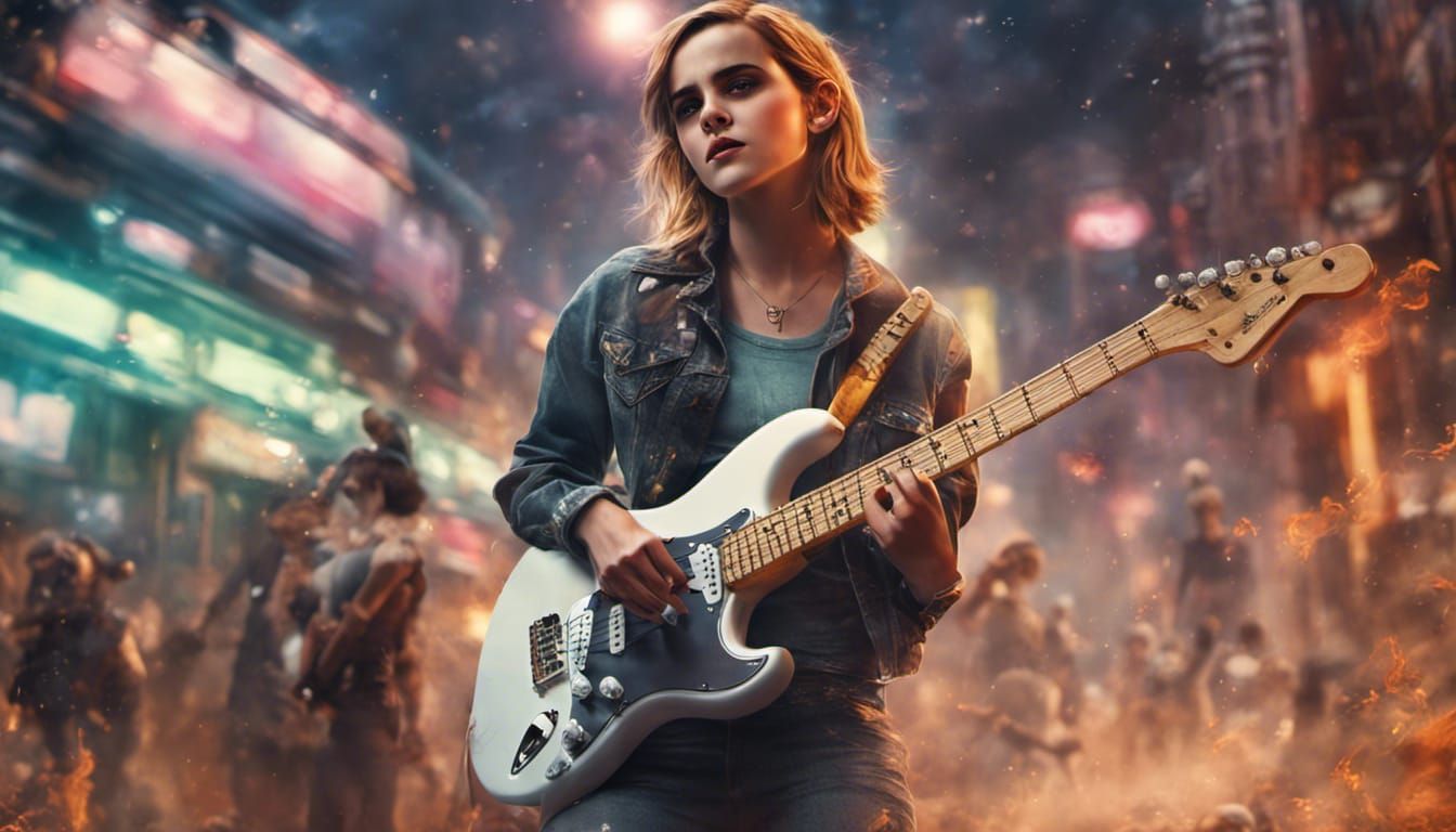 Woman Smoking with Guitarist: Fantasy Concept Art