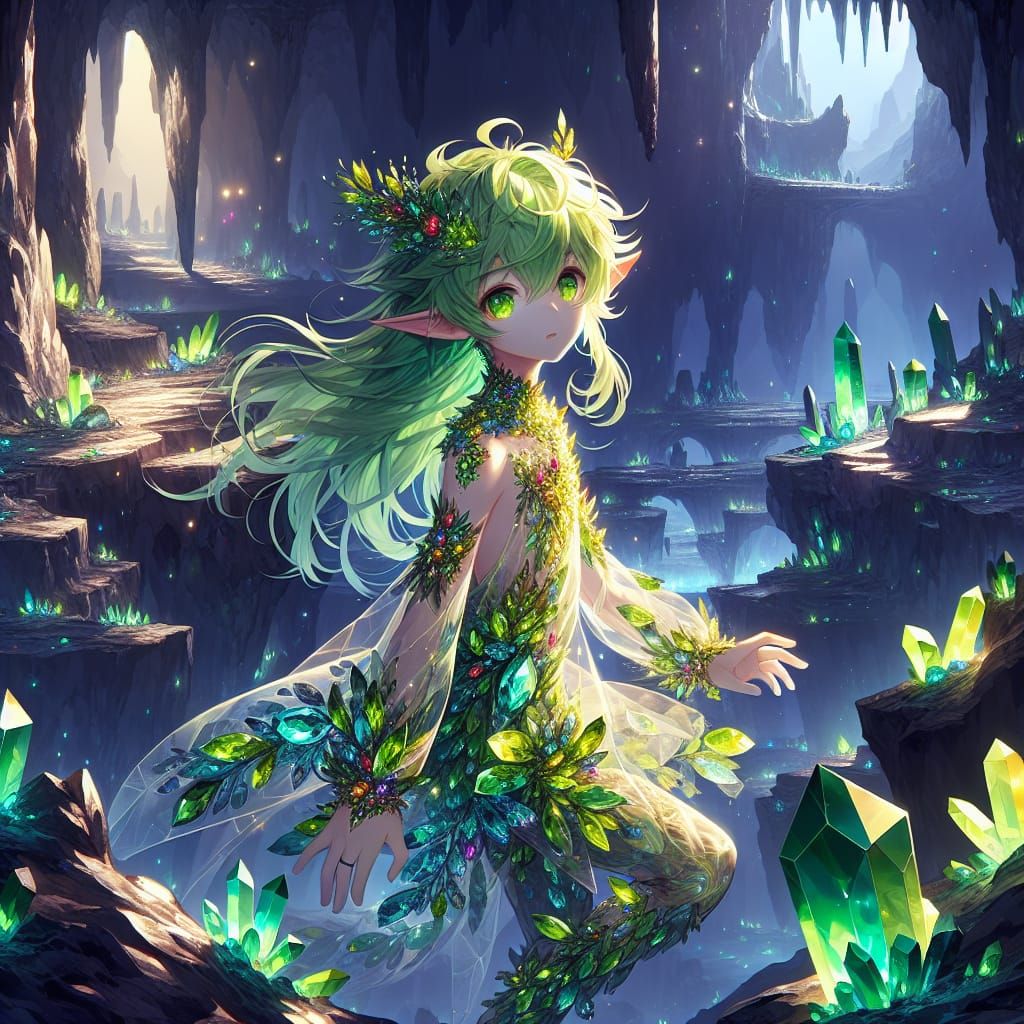 Anime Satyr Girl in Crystalline Cave