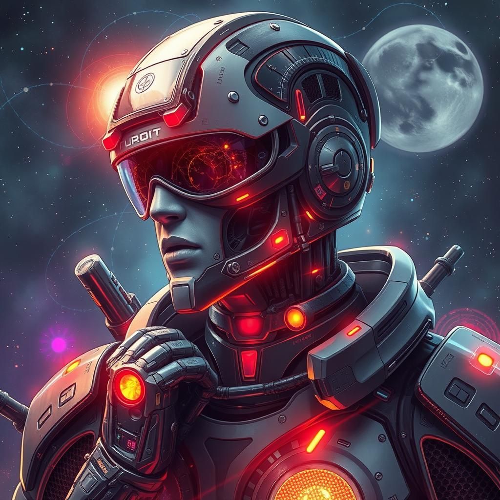 Sci-Fi Cyborg Mercenary in Astral Illustration