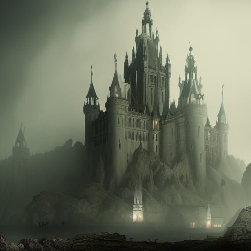 Foggy Gothic Demon Castle: Epic Digital Matte Painting