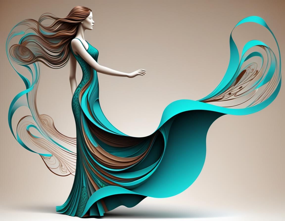 Abstract Curves: Woman in Flowing Dress