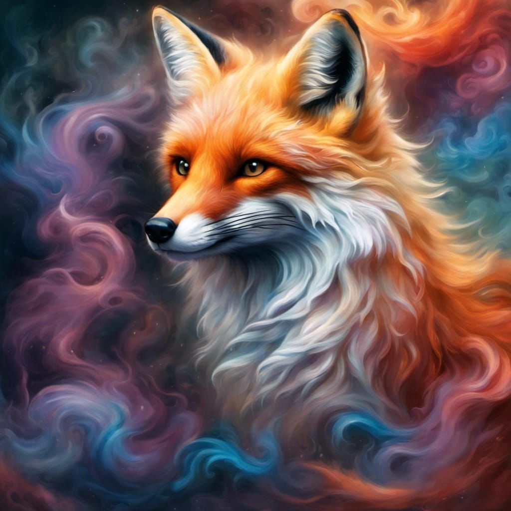 Ethereal Fox in Mist: A Colorful Fantasy Art