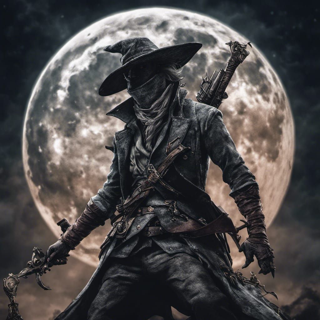 Bloodborne Hunter Battles Moon Presence in Hyperrealistic De...