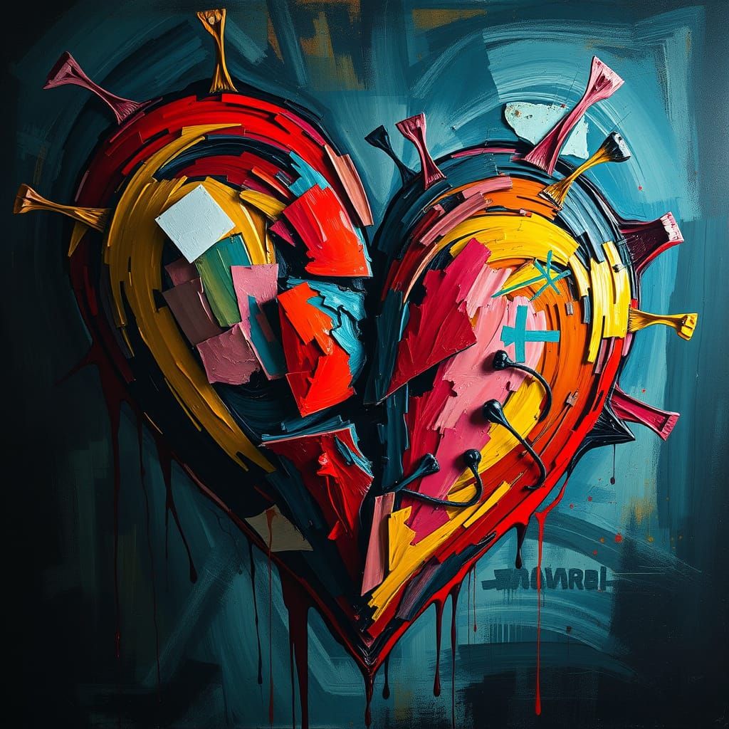 Fragmented Heart Artwork in Expressionist Style