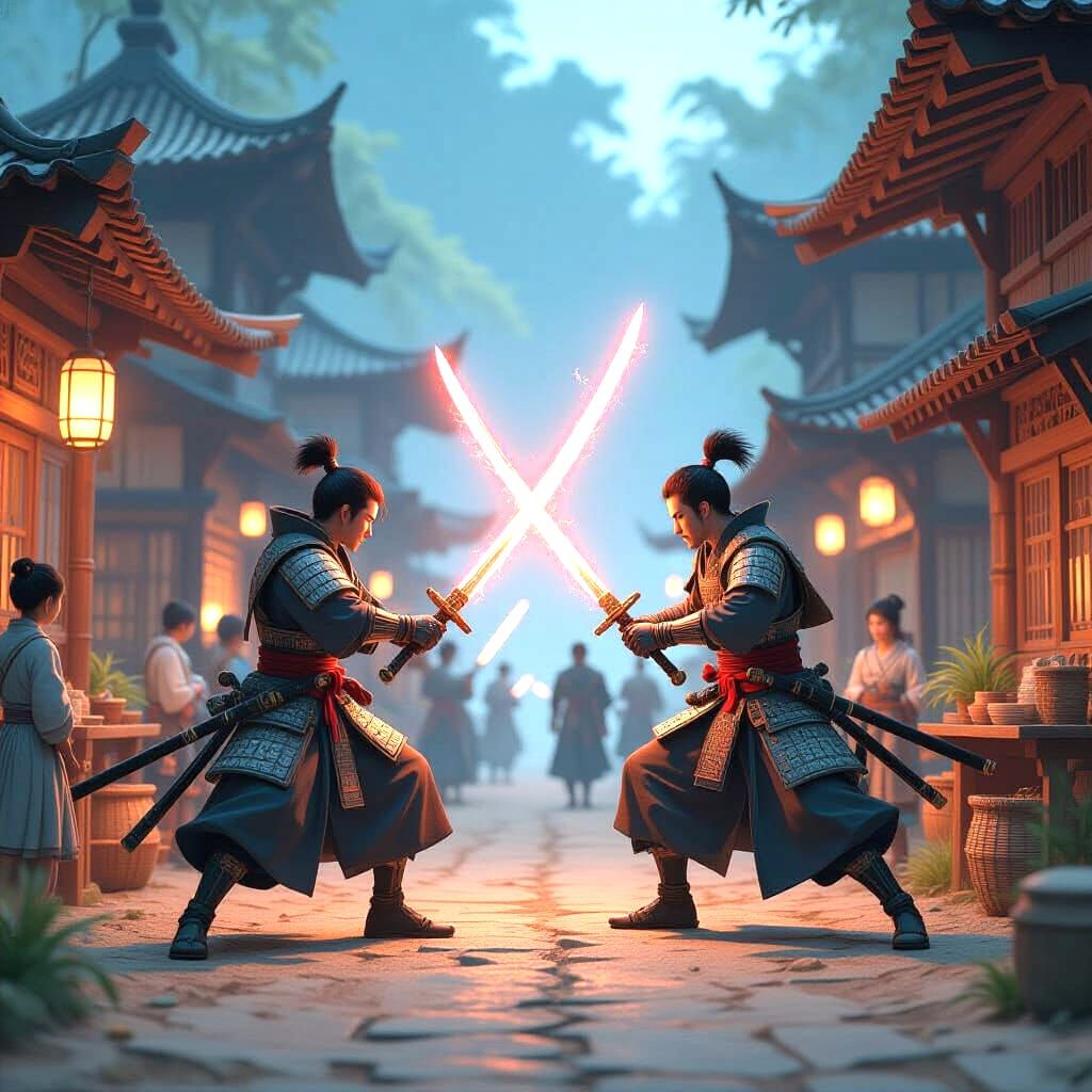 Two Samurai in Dramatic Village Battle