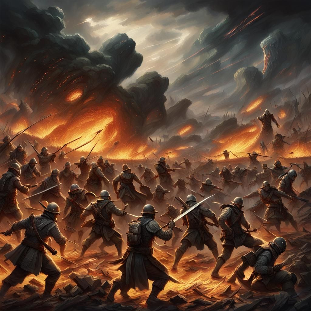 Epic Battlefield Clash in Dark Fantasy Style