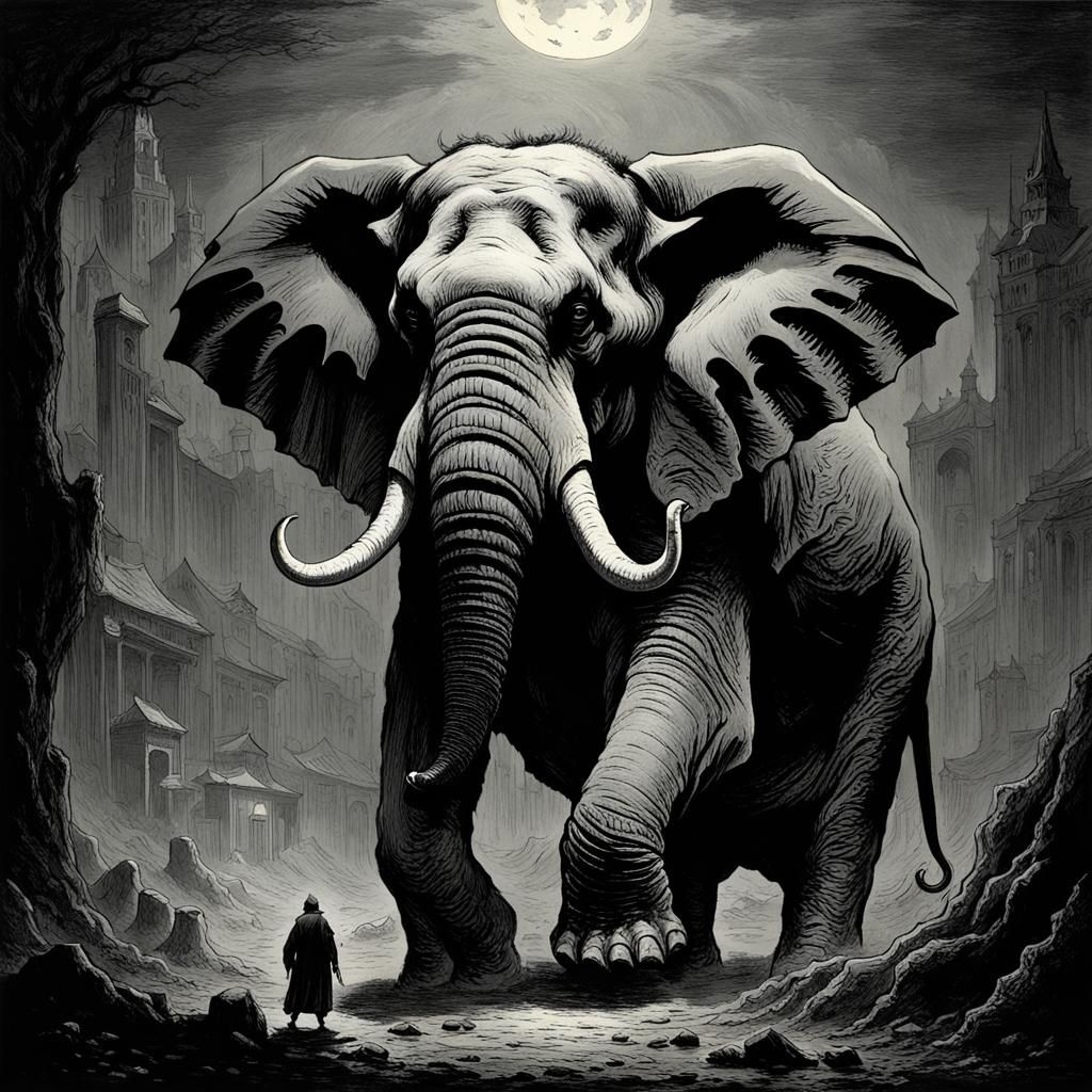 Horrific Elephant Demon in Dark Fantasy Style