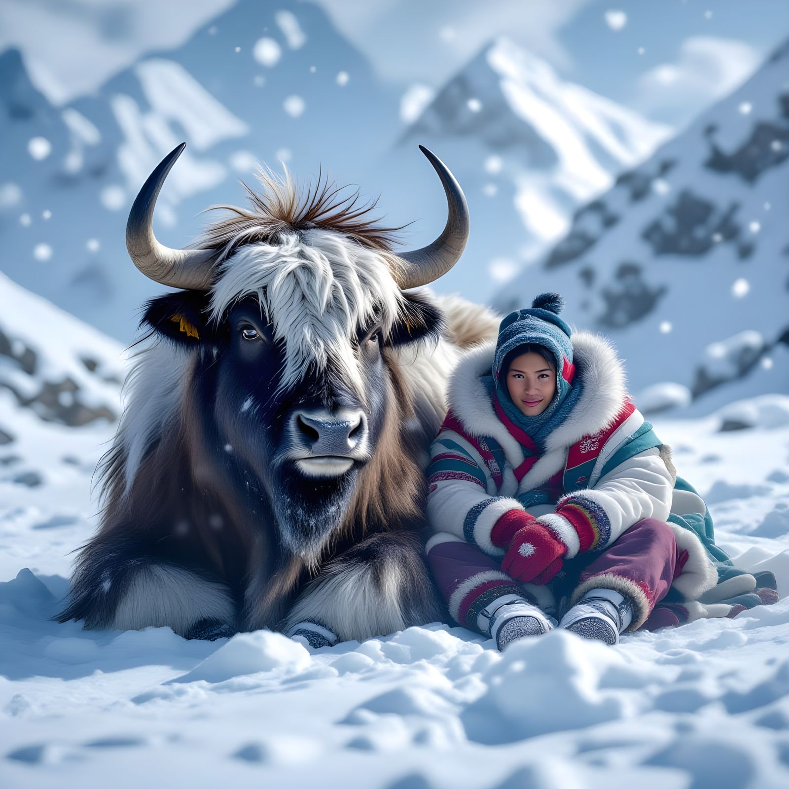 Himalayas - a girl and her yak