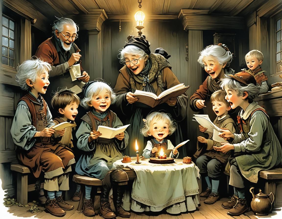 Grandchildren's Birthday Song: Intricate Fantasy Illustratio...