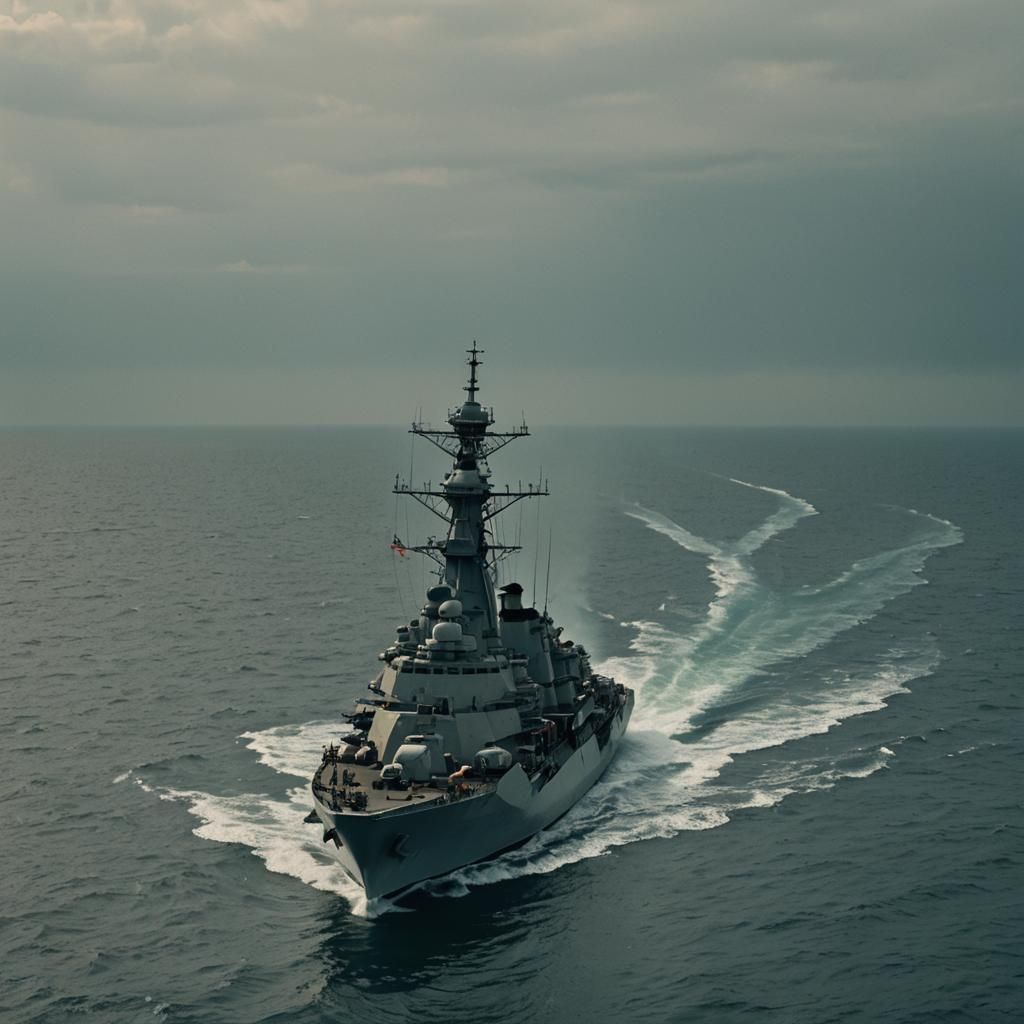 Dramatic Warship Scene in Cinematic Style