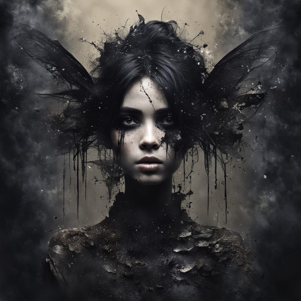 Mysterious Dark Fairy Amidst a Muddy Landscape