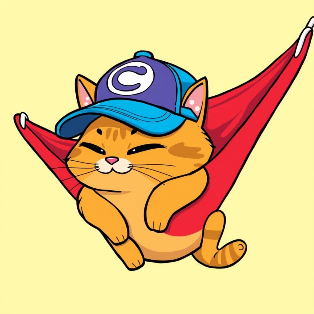 Laid-Back Cartoon Cat Lounges in Vibrant Red Hammock