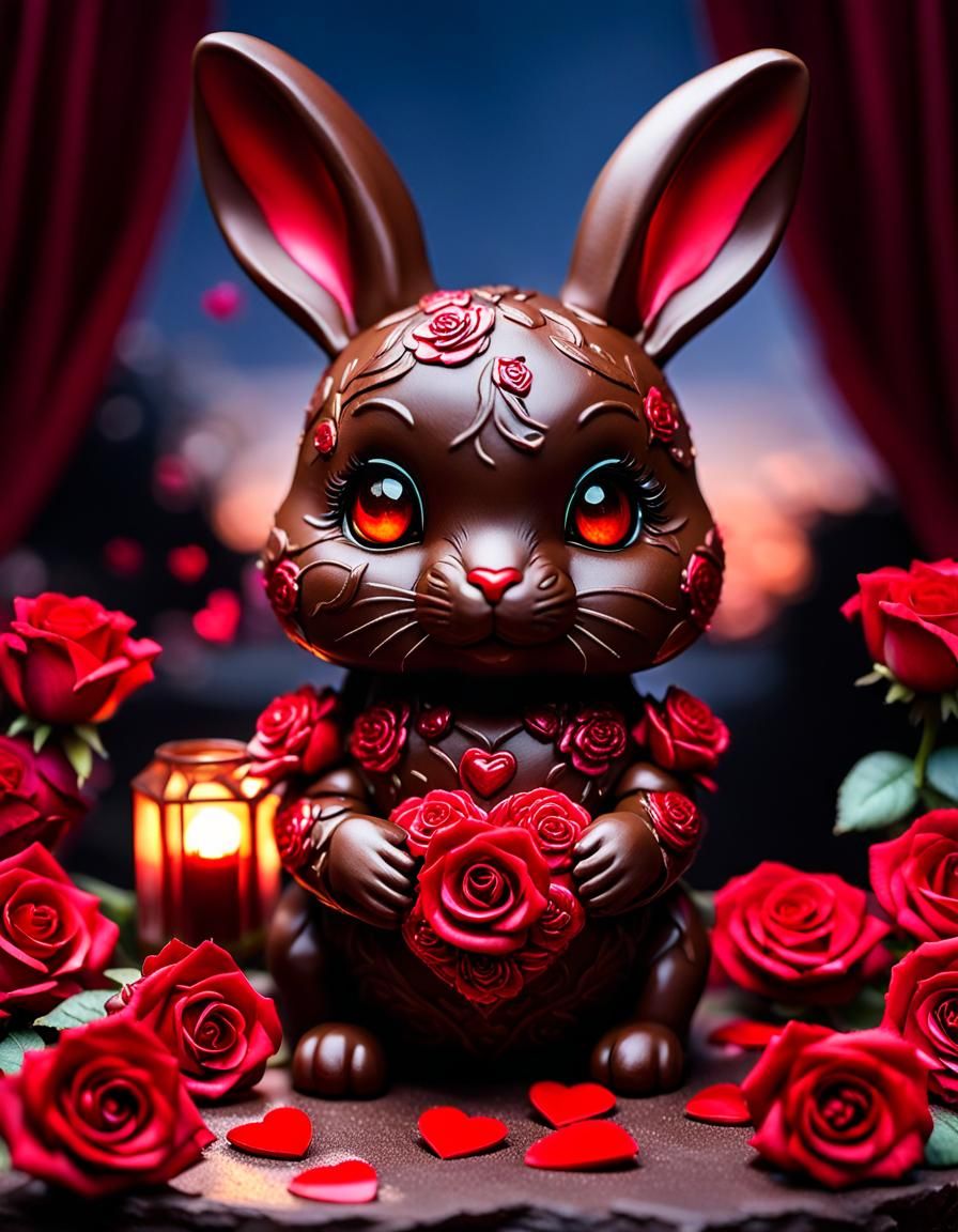 Chibi Valentine Doll with Ruby Eyes and Roses