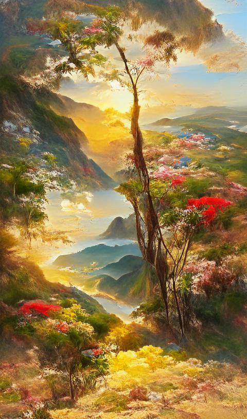 Seascape Sunrise Vista with Golden Sun Rays