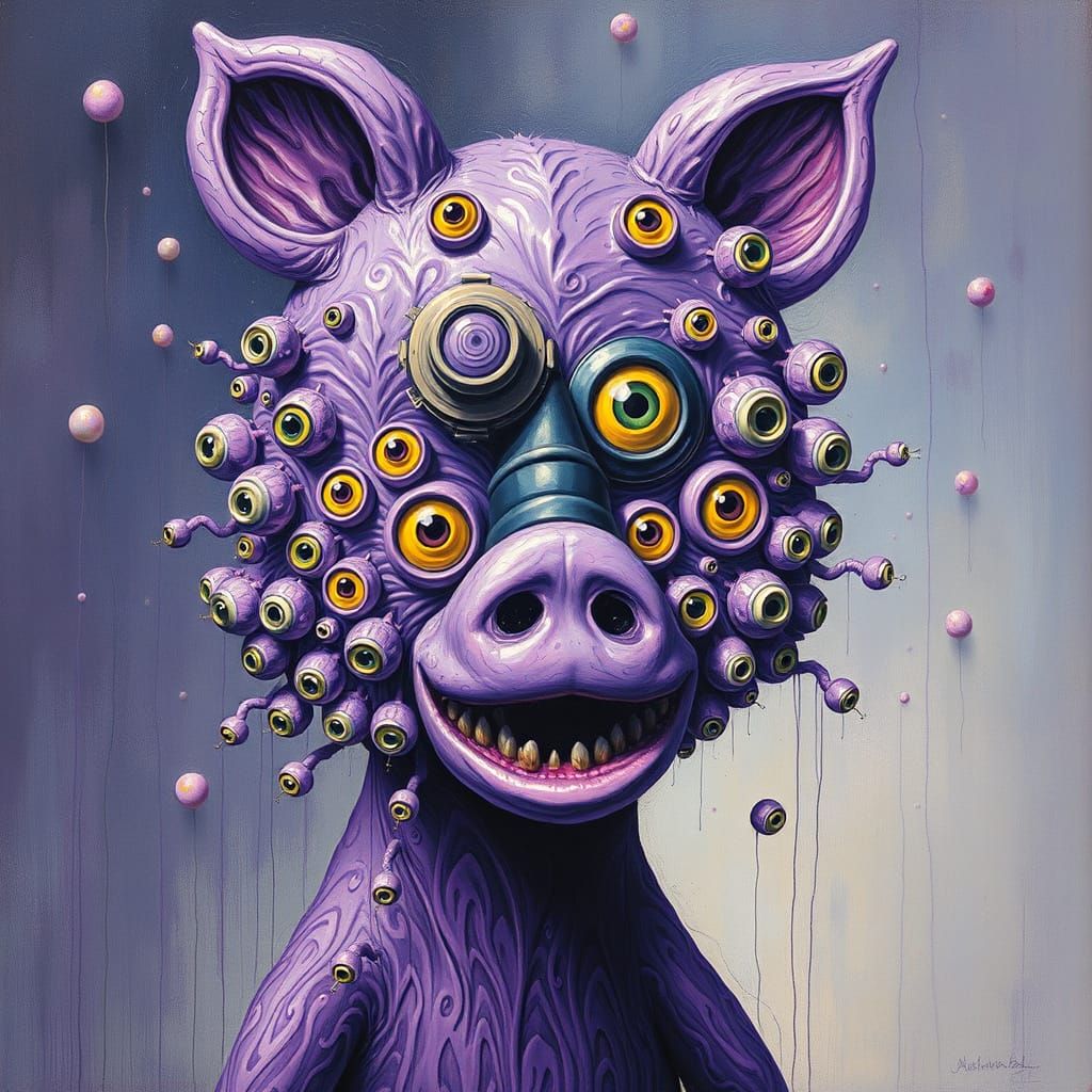 Psychedelic Purple Creature with Thousand Eyes