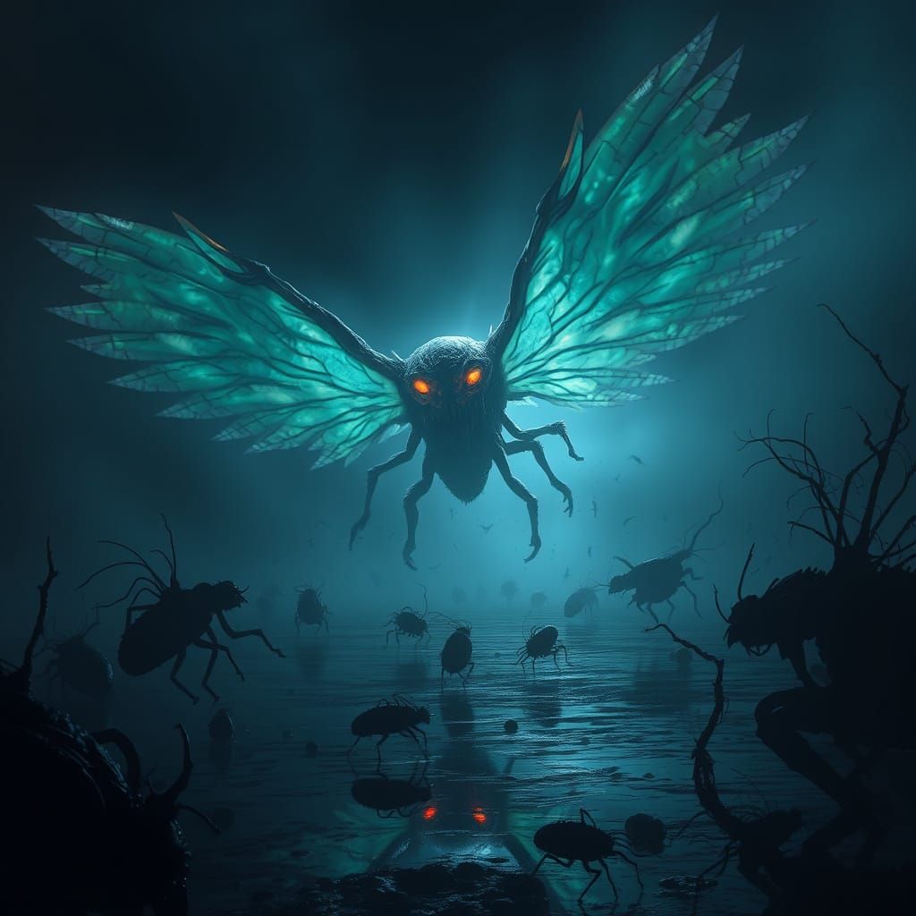 Monstrous Battle in a Bioluminescent Estuary