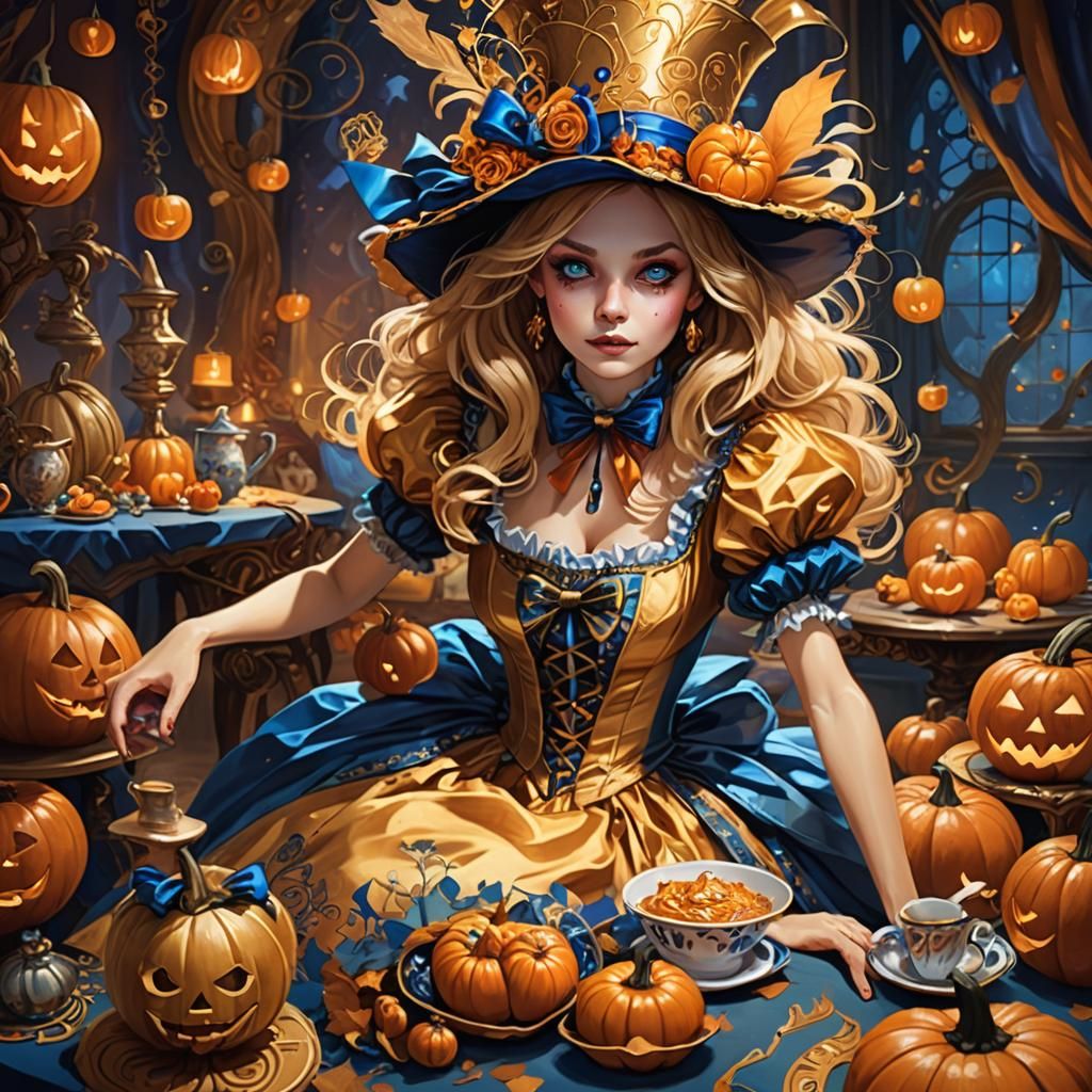 Alice's Whimsical Halloween Tea Party: Fantasy Matte Paintin...