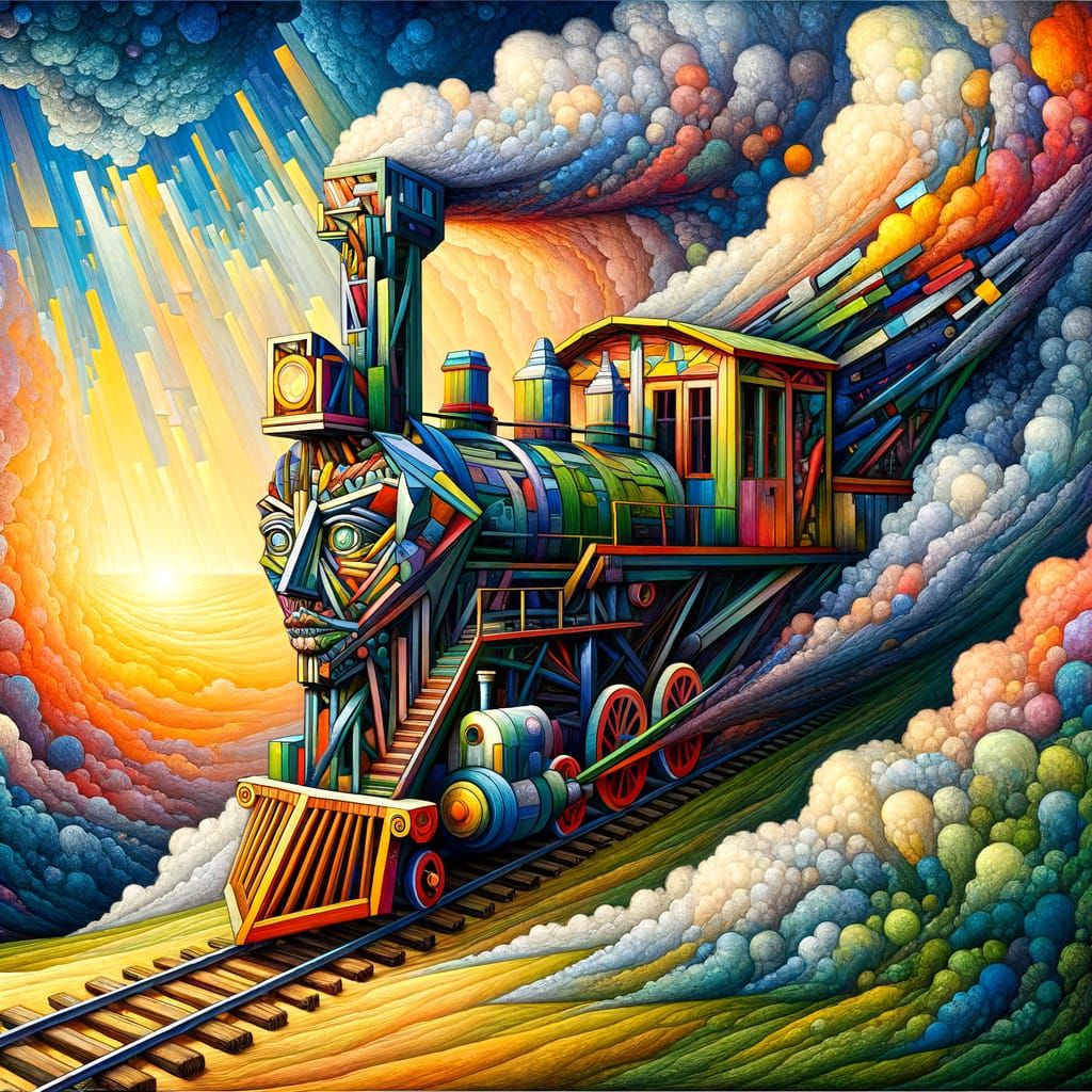 Surreal Construction Crane Meets Classic Steam Locomotive in...