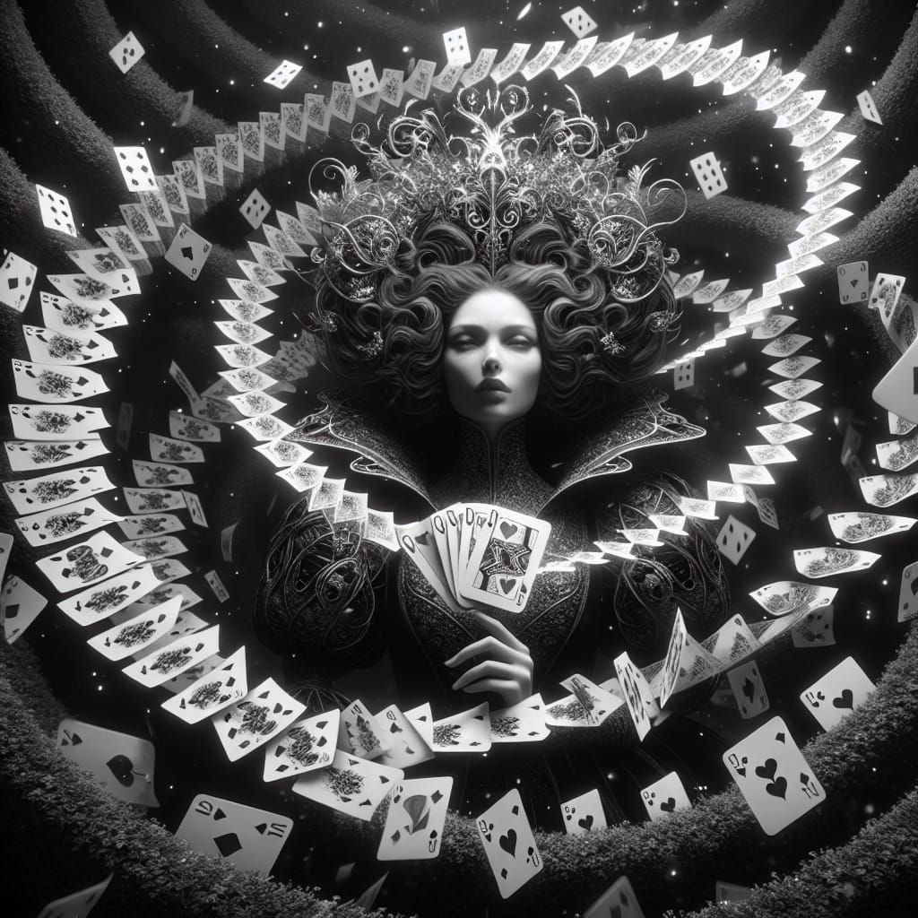 Queen of Hearts in Surreal Black and White
