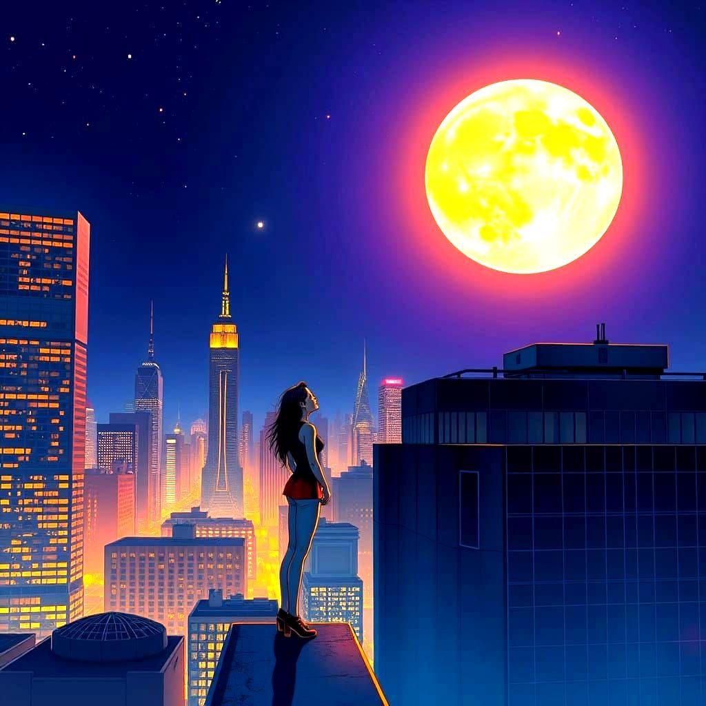 Luminous Cityscape Under Full Moon
