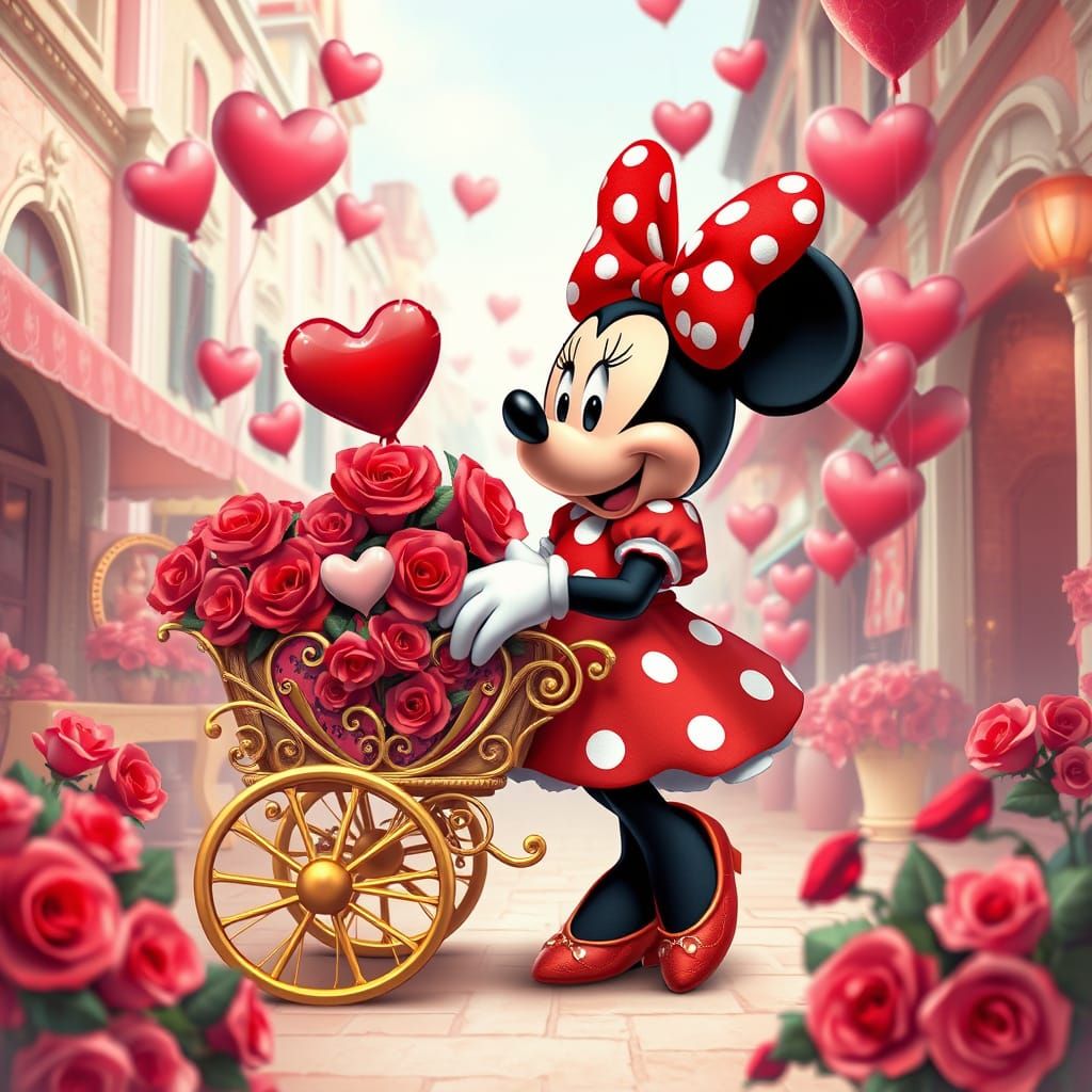 Whimsical Valentine's Day Minnie Mouse Scene in 8K Matte Pai...