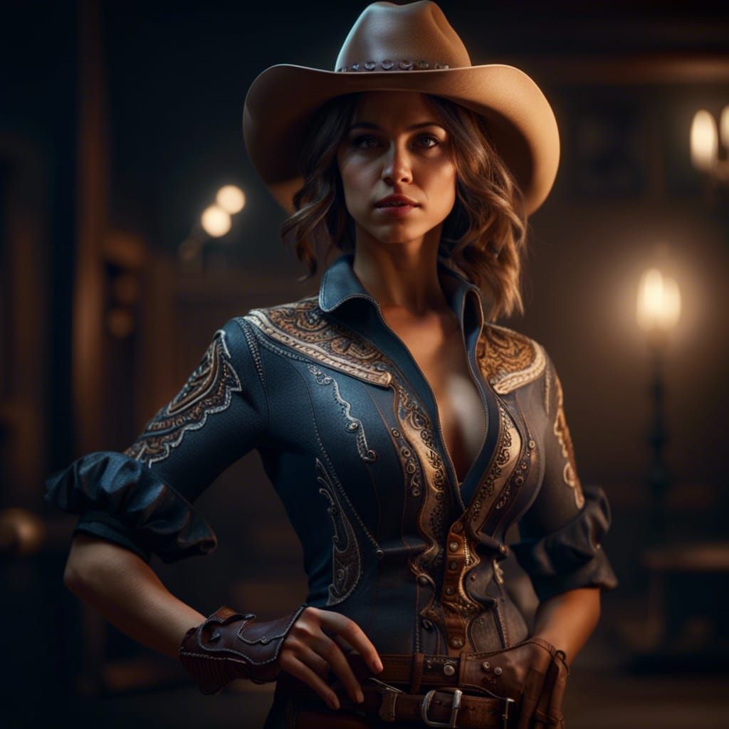 Girl in Cowboy Fashion Dress: 8k Concept Art