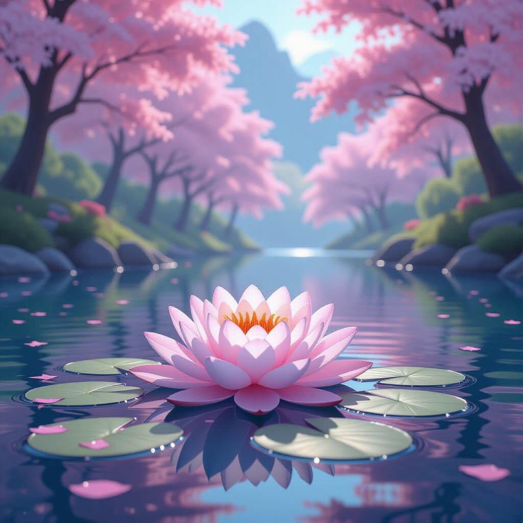 Pink Water Lily in Spring: Digital Matte Painting