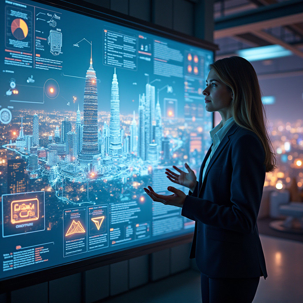 Futuristic Cityscape Presentation in Cyberpunk Style