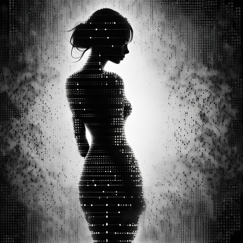 A silhouette of Woman made using binary numbers from 1 to 10...