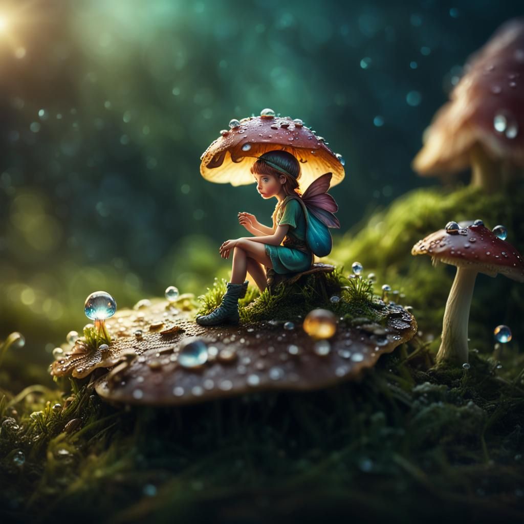 Tiny Fairy on Mushroom: Macro Cinematic Photography