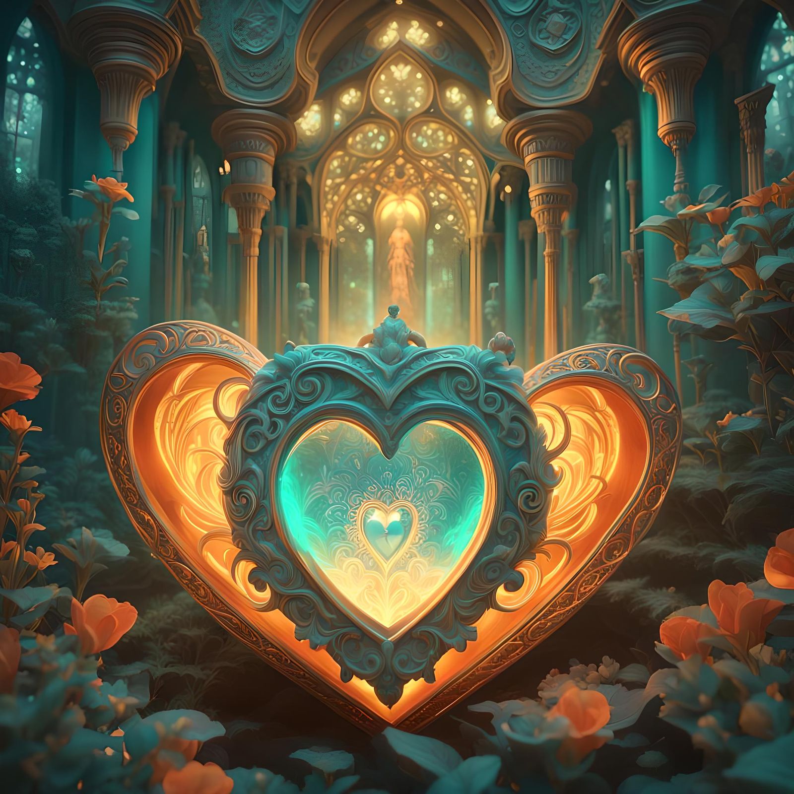 Heart of Love: Detailed Concept Art in Orange and Teal