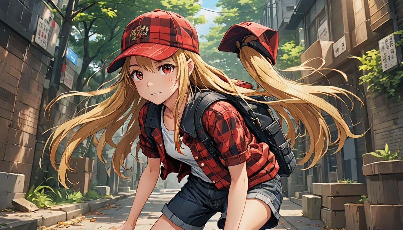 Anime Child with Red Cap in Manga Style