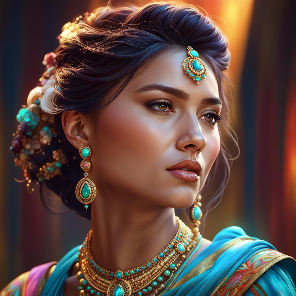 Woman in Marble Jewelry: Post-Impressionistic Portrait