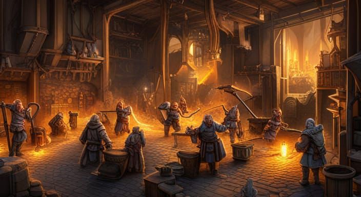 Epic Fantasy Dwarven Forge in Mountain Cave